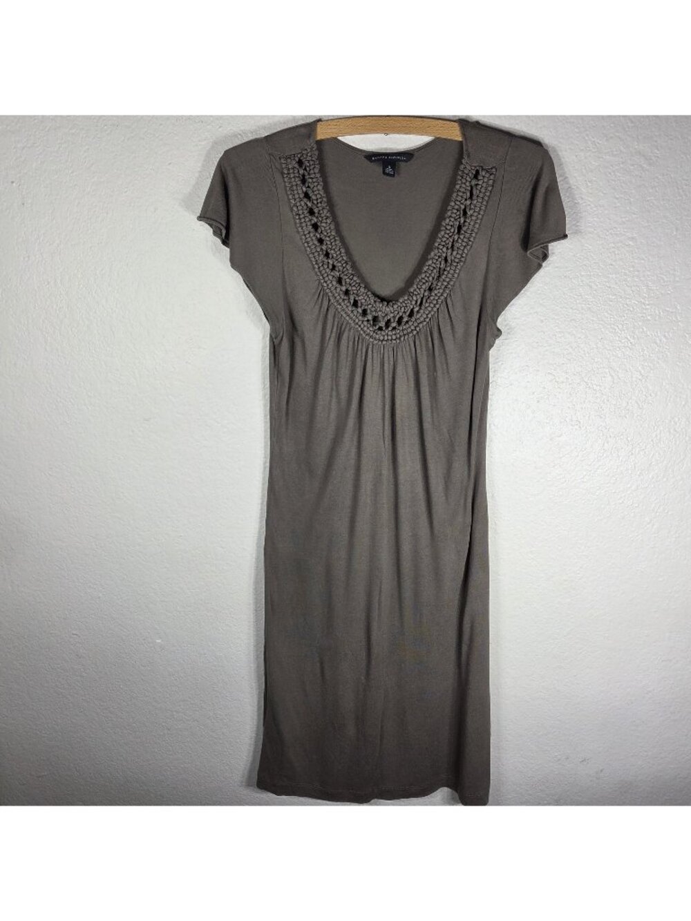 Banana Republic Tee Shirt Midi Dress Crochet Scoop Neck Size S Olive Green